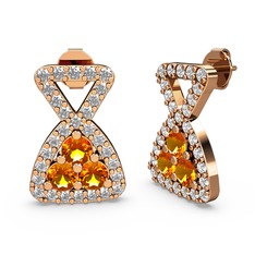 Simla Taşlı Küpe - Pırlanta ve sitrin 8 ayar rose altın küpe (0.66 karat) #5zu0hg