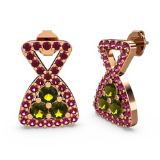 Simla Taşlı Küpe - Rodolit garnet ve peridot 14 ayar rose altın küpe #6hrzc