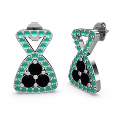 Simla Taşlı Küpe - Kök zümrüt ve siyah zirkon 14 ayar beyaz altın küpe #7b0k13