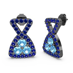 Simla Taşlı Küpe - Lab safir ve akuamarin 925 ayar siyah rodyum kaplama gümüş küpe #7m5o5b