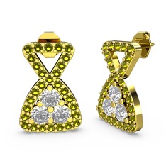 Simla Taşlı Küpe - Peridot ve swarovski 18 ayar altın küpe #7tqb69