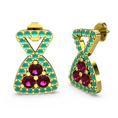 Simla Taşlı Küpe - Kök zümrüt ve rodolit garnet 14 ayar altın küpe #85tf8k