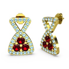 Akuamarin ve garnet 18 ayar altın küpe