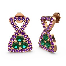 Ametist ve yeşil kuvars 925 ayar rose altın kaplama gümüş küpe