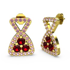 Pembe kuvars ve garnet 8 ayar altın küpe