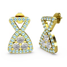 Akuamarin ve swarovski 8 ayar altın küpe