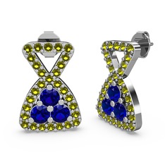 Simla Taşlı Küpe - Peridot ve lab safir 14 ayar beyaz altın küpe #ailnk4