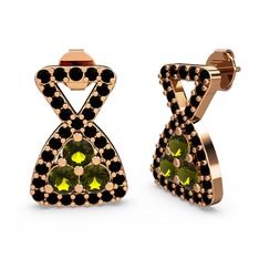 Siyah zirkon ve peridot 14 ayar rose altın küpe