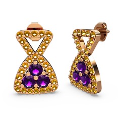 Sitrin ve ametist 18 ayar rose altın küpe