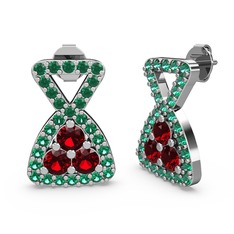 Yeşil kuvars ve garnet 8 ayar beyaz altın küpe