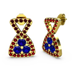 Garnet ve lab safir 925 ayar altın kaplama gümüş küpe
