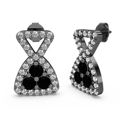 Simla Taşlı Küpe - Swarovski ve siyah zirkon 925 ayar siyah rodyum kaplama gümüş küpe #budpxy