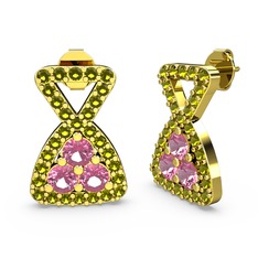 Simla Taşlı Küpe - Peridot ve pembe kuvars 14 ayar altın küpe #bvvzfn