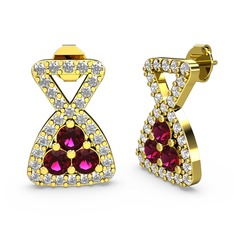 Simla Taşlı Küpe - Swarovski ve rodolit garnet 925 ayar altın kaplama gümüş küpe #c3roko