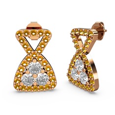 Simla Taşlı Küpe - Sitrin ve swarovski 14 ayar rose altın küpe #c6vpyj