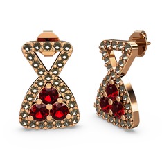 Simla Taşlı Küpe - Dumanlı kuvars ve garnet 8 ayar rose altın küpe #dgnob1