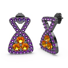 Simla Taşlı Küpe - Ametist ve sitrin 925 ayar siyah rodyum kaplama gümüş küpe #dn1ph4