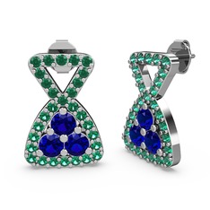 Simla Taşlı Küpe - Yeşil kuvars ve lab safir 18 ayar beyaz altın küpe #e0l30c