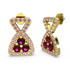 Simla Taşlı Küpe - Pembe kuvars ve rodolit garnet 14 ayar altın küpe #e2hixl