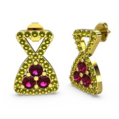 Peridot ve rodolit garnet 14 ayar altın küpe