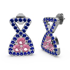 Simla Taşlı Küpe - Lab safir ve pembe kuvars 14 ayar beyaz altın küpe #ea5pbt