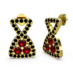 Simla Taşlı Küpe - Siyah zirkon ve garnet 18 ayar altın küpe #ee7e6f