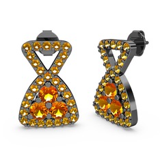 Simla Taşlı Küpe - Sitrin 925 ayar siyah rodyum kaplama gümüş küpe #ef29sv