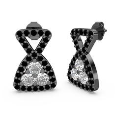 Siyah zirkon ve pırlanta 925 ayar siyah rodyum kaplama gümüş küpe (0.638 karat)