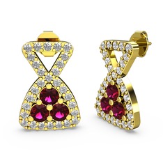 Swarovski ve rodolit garnet 14 ayar altın küpe