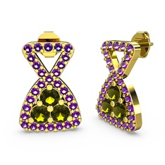 Simla Taşlı Küpe - Ametist ve peridot 18 ayar altın küpe #fd7ff6