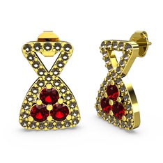 Dumanlı kuvars ve garnet 18 ayar altın küpe
