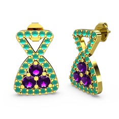 Simla Taşlı Küpe - Kök zümrüt ve ametist 14 ayar altın küpe #fyax06