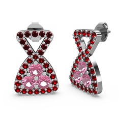 Simla Taşlı Küpe - Garnet ve pembe kuvars 14 ayar beyaz altın küpe #ghhy3j