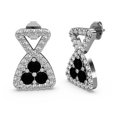 Simla Taşlı Küpe - Swarovski ve siyah zirkon 8 ayar beyaz altın küpe #h1na3p