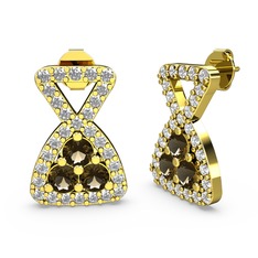 Swarovski ve dumanlı kuvars 14 ayar altın küpe