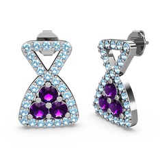 Simla Taşlı Küpe - Akuamarin ve ametist 18 ayar beyaz altın küpe #hnsyvm