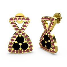 Simla Taşlı Küpe - Kök yakut ve siyah zirkon 925 ayar altın kaplama gümüş küpe #j9on6