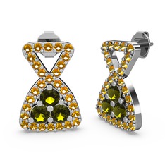 Simla Taşlı Küpe - Sitrin ve peridot 8 ayar beyaz altın küpe #jdlth6