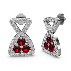 Simla Taşlı Küpe - Swarovski ve garnet 8 ayar beyaz altın küpe #jhe62u