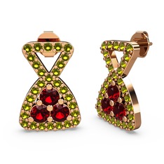 Peridot ve garnet 14 ayar rose altın küpe