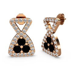Simla Taşlı Küpe - Swarovski ve siyah zirkon 8 ayar rose altın küpe #kn896b