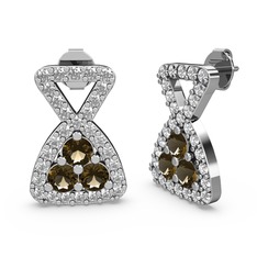 Simla Taşlı Küpe - Swarovski ve dumanlı kuvars 14 ayar beyaz altın küpe #ko04hk