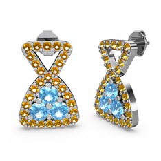 Simla Taşlı Küpe - Sitrin ve akuamarin 925 ayar gümüş küpe #kzq0te