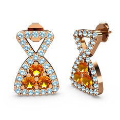 Simla Taşlı Küpe - Akuamarin ve sitrin 14 ayar rose altın küpe #l5xv38