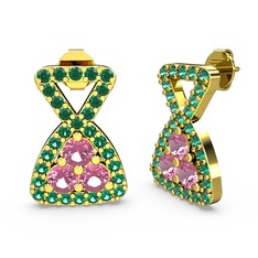 Simla Taşlı Küpe - Yeşil kuvars ve pembe kuvars 14 ayar altın küpe #llktas