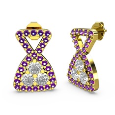 Ametist ve swarovski 8 ayar altın küpe