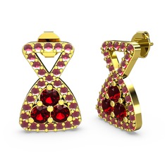 Kök yakut ve garnet 8 ayar altın küpe