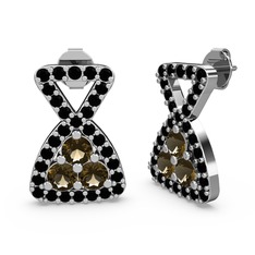 Simla Taşlı Küpe - Siyah zirkon ve dumanlı kuvars 14 ayar beyaz altın küpe #m4wrue