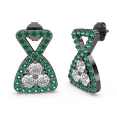 Yeşil kuvars ve pırlanta 925 ayar siyah rodyum kaplama gümüş küpe (0.638 karat)