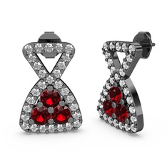 Simla Taşlı Küpe - Pırlanta ve garnet 925 ayar siyah rodyum kaplama gümüş küpe (0.66 karat) #mjxj37